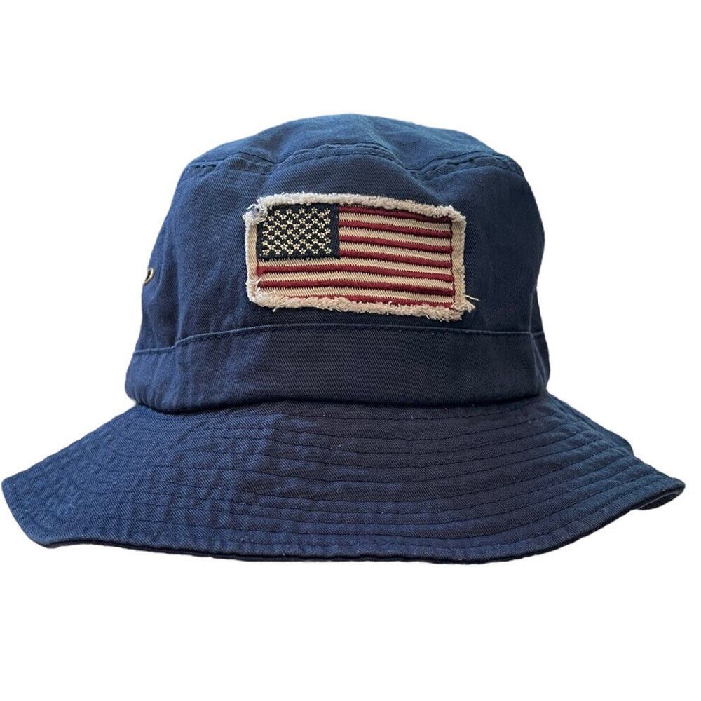 NWT Dorfman Pacific USA Flag Navy Bucket Hat Sz S/M Patriotic Festival Gorpcore